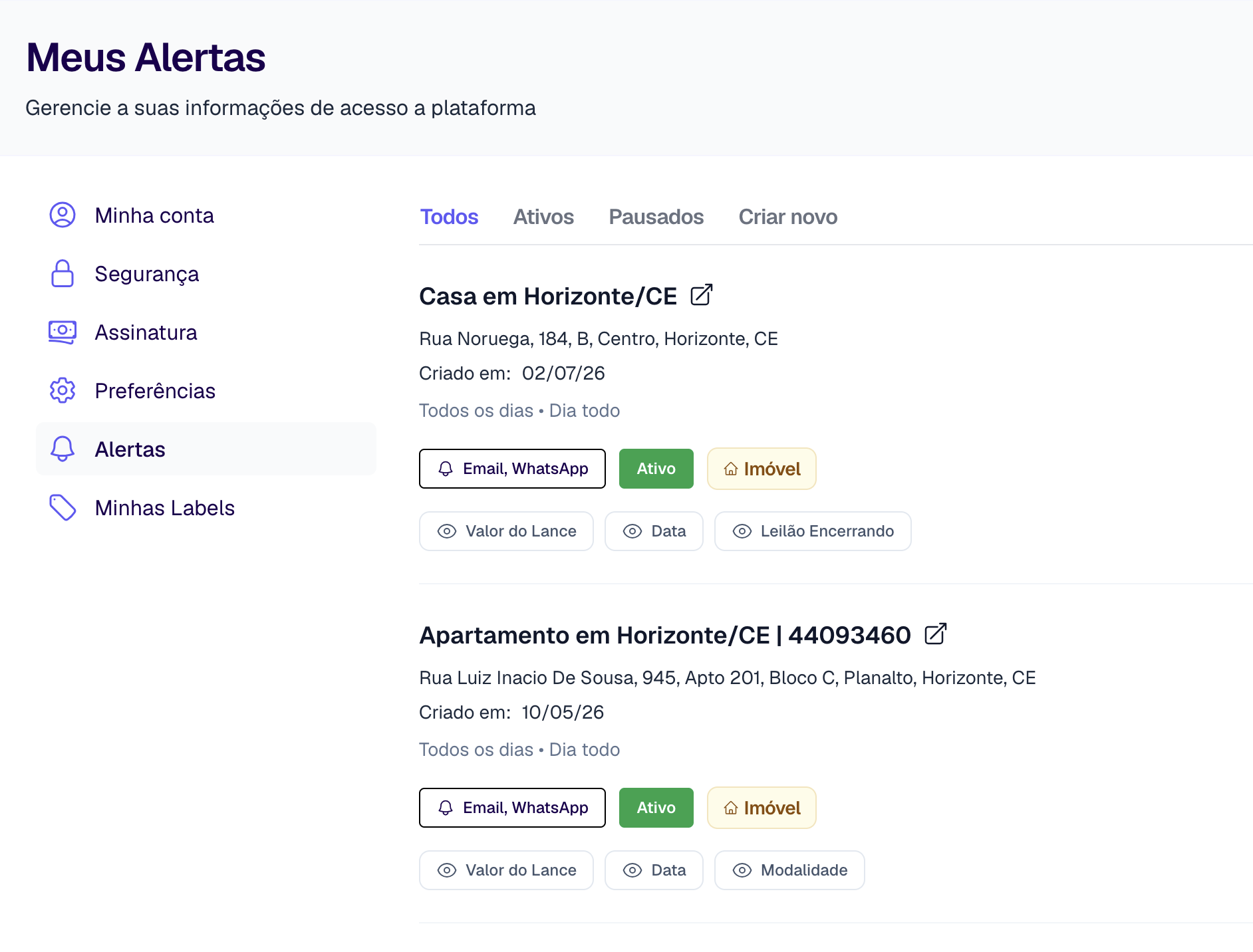 Alertas na Spot